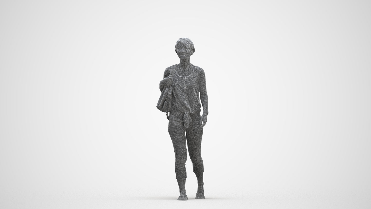 realistic 3D human senior woman walking, archviz people FBX OBJ for Blender, three-quarter front view render