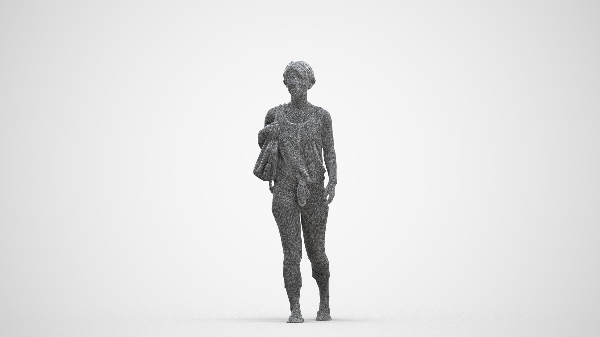 realistic 3D human senior woman walking, archviz people FBX OBJ for Blender, three-quarter front view render