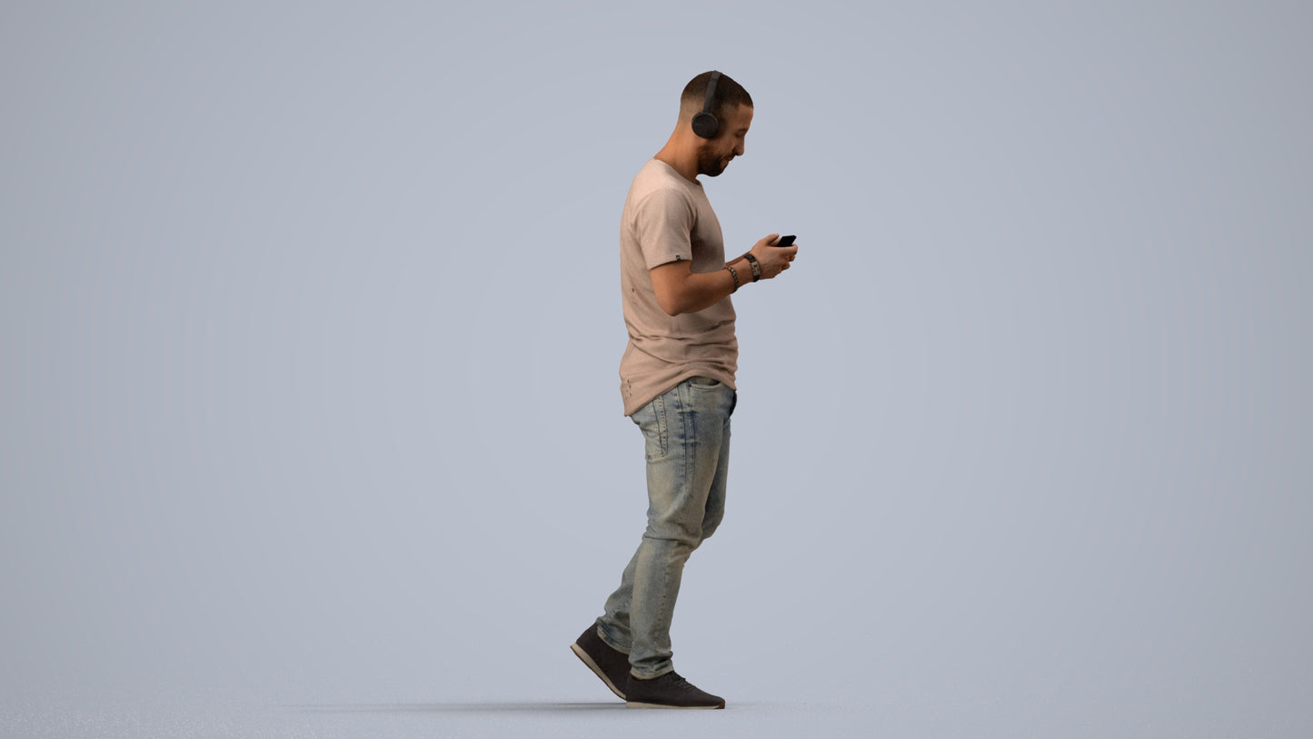 realistic 3D man casual standing, scanned archviz people for Blender and 3ds Max, side view render