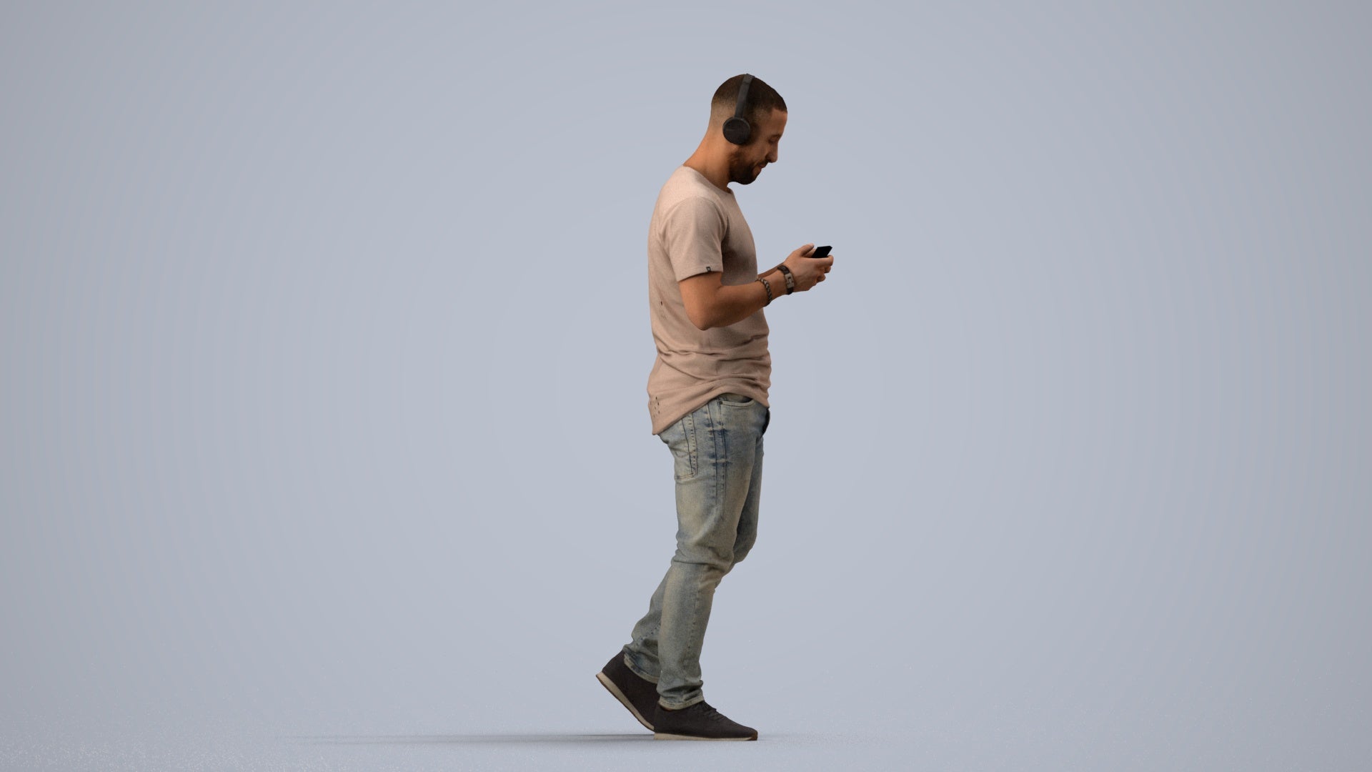 realistic 3D man casual standing, scanned archviz people for Blender and 3ds Max, side view render