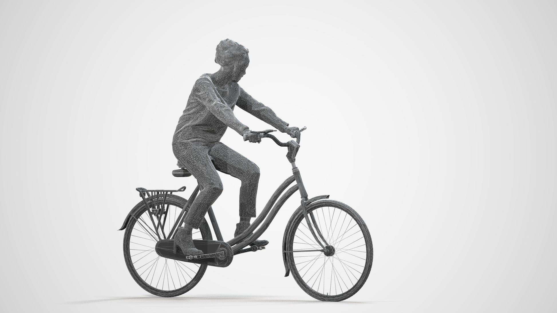 scanned 3D woman casual cycling, photogrammetry people for Enscape and V-Ray, wireframe side view