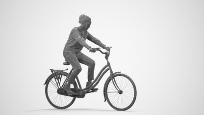 scanned 3D woman casual cycling, photogrammetry people for Enscape and V-Ray, wireframe side view