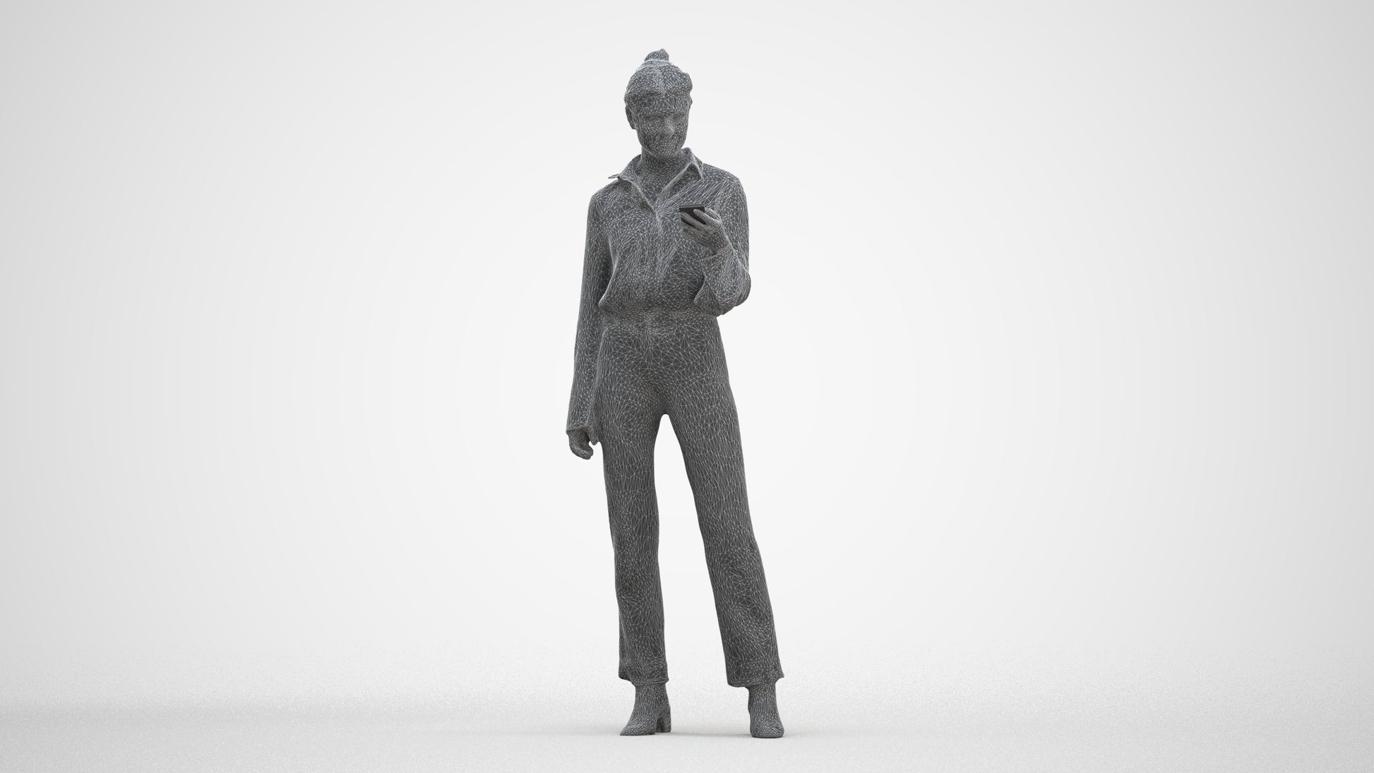 realistic 3D woman business standing, scanned archviz people for Blender and 3ds Max, three-quarter front view render