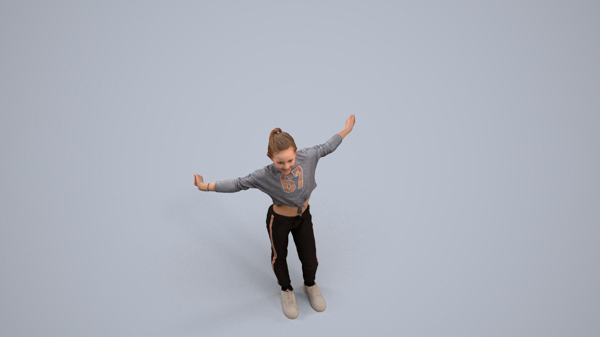 realistic 3D human girl casual kids, archviz people FBX OBJ for Blender, back view render