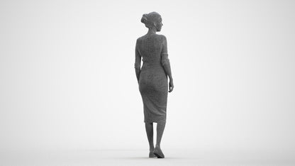 3D scanned woman walking casual, photorealistic archviz people for Enscape and SketchUp, wireframe front view
