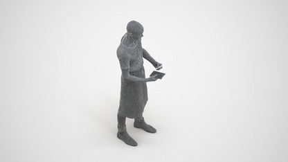 3D human model man hospitality, photogrammetry scanned person for archviz, wireframe three-quarter view