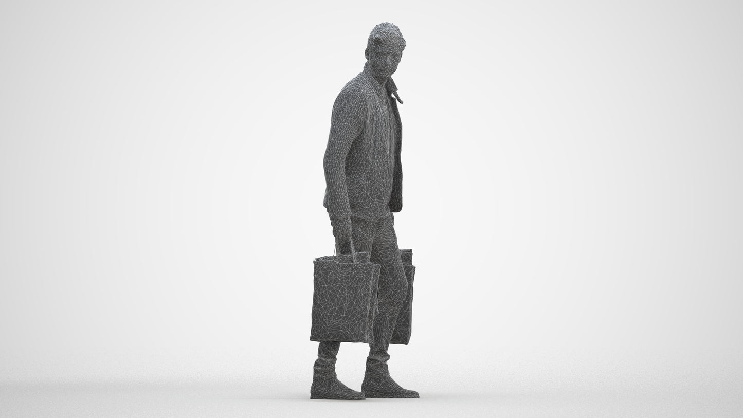 3D scanned man shopping casual, photorealistic archviz people for Enscape and SketchUp, three-quarter front view render
