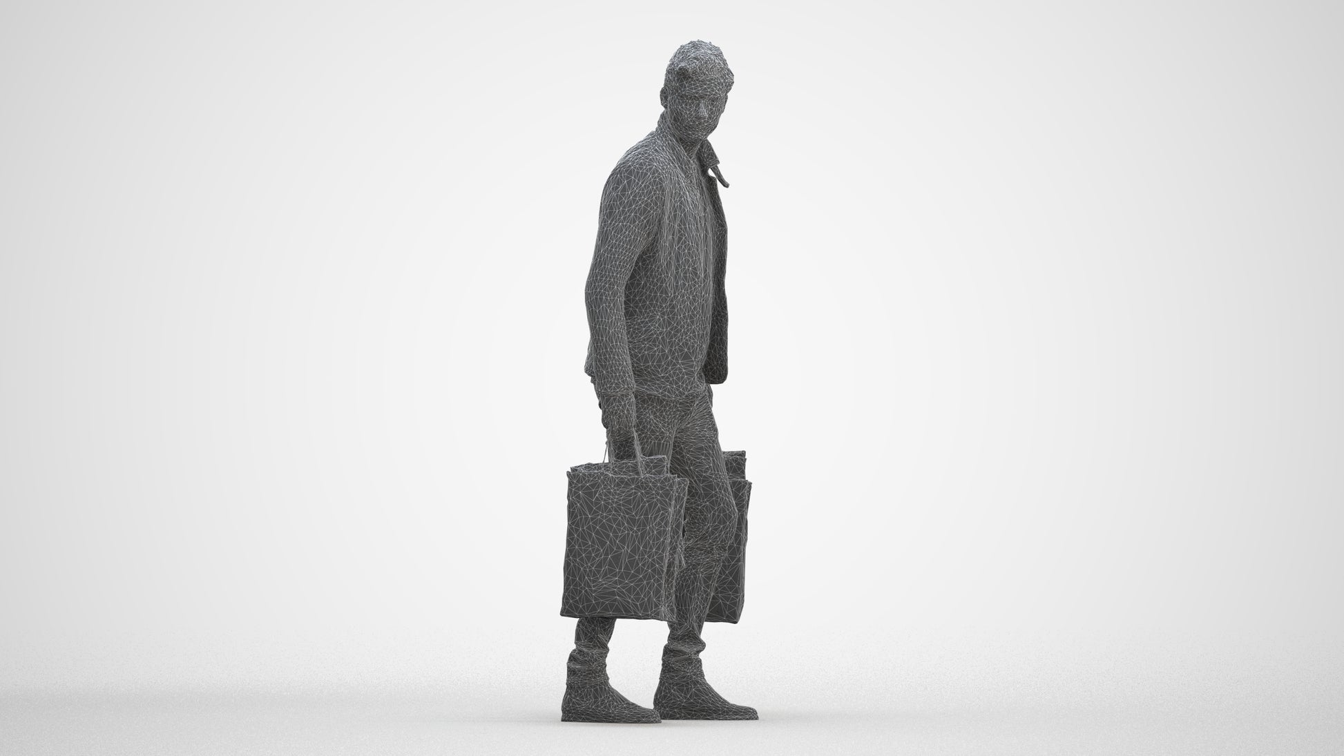 3D scanned man shopping casual, photorealistic archviz people for Enscape and SketchUp, three-quarter front view render