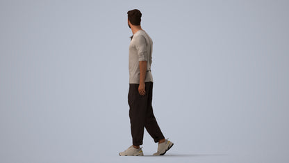 realistic 3D human man casual walking, archviz people FBX OBJ for Blender, three-quarter view render