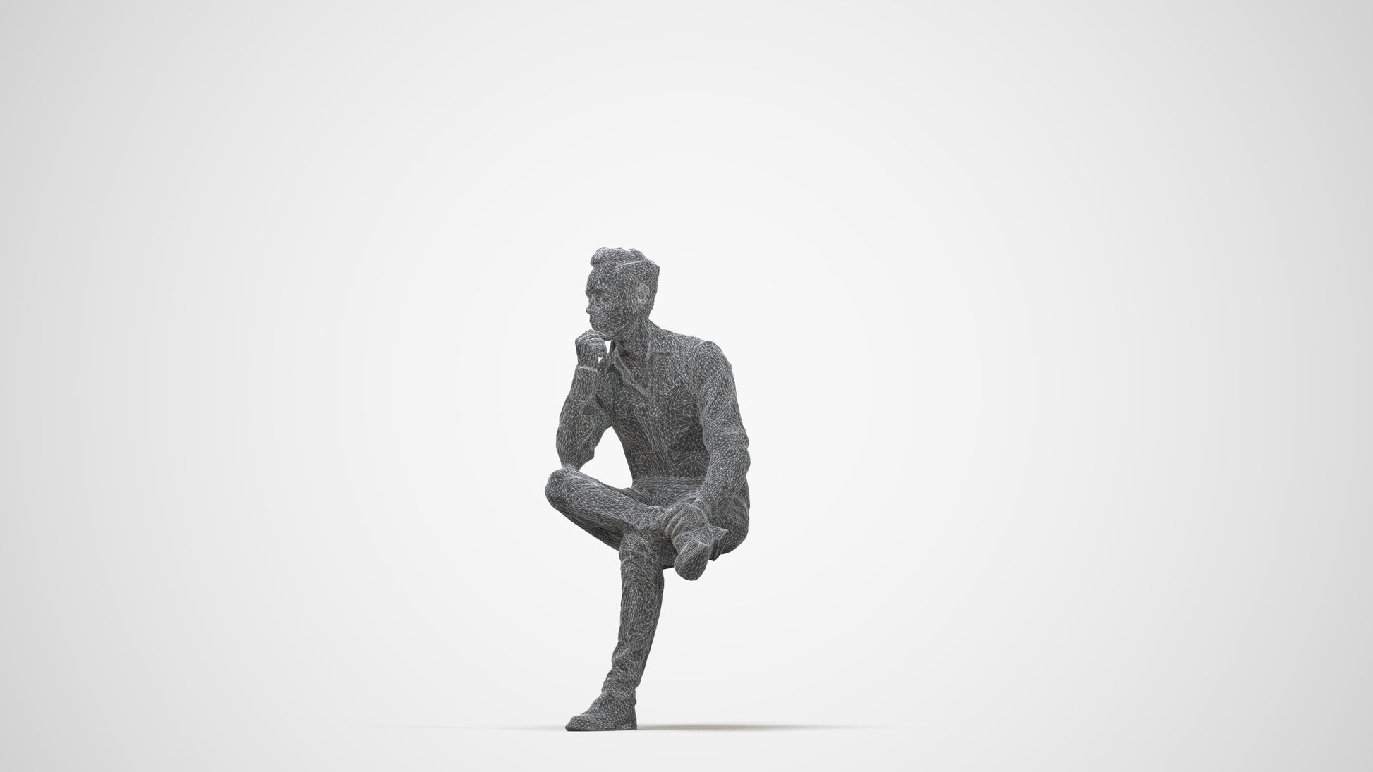 realistic 3D man business, scanned archviz people for Blender and 3ds Max, wireframe back view
