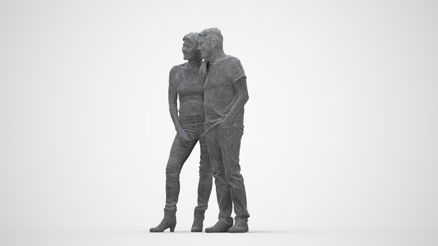 realistic 3D senior woman casual standing, scanned archviz people for Blender and 3ds Max, wireframe back view