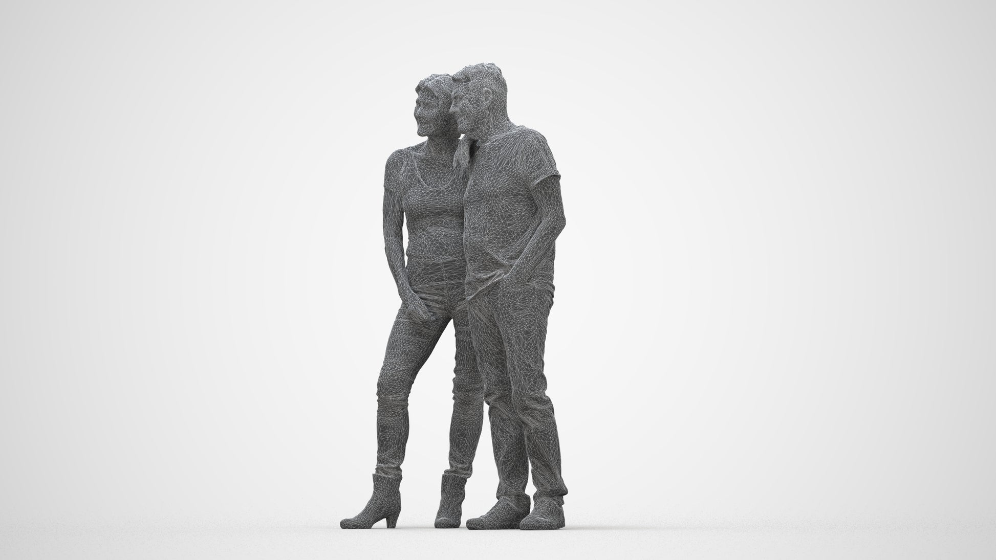 realistic 3D senior woman casual standing, scanned archviz people for Blender and 3ds Max, wireframe back view