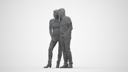realistic 3D senior woman casual standing, scanned archviz people for Blender and 3ds Max, wireframe back view