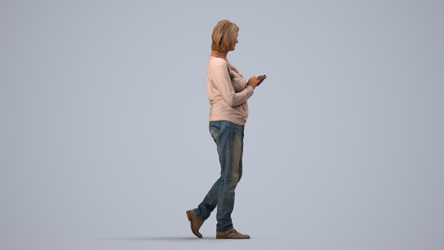 realistic 3D people woman casual walking, render-ready for V-Ray and Corona, FBX OBJ, side view render
