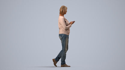 realistic 3D people woman casual walking, render-ready for V-Ray and Corona, FBX OBJ, side view render