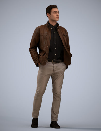 3D human model man casual walking, photogrammetry scanned person for archviz