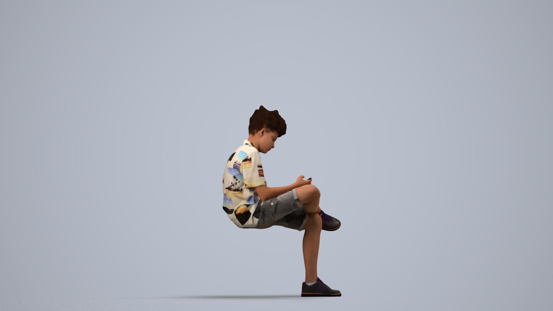 realistic 3D human boy casual kids, archviz people FBX OBJ for Blender, side view render