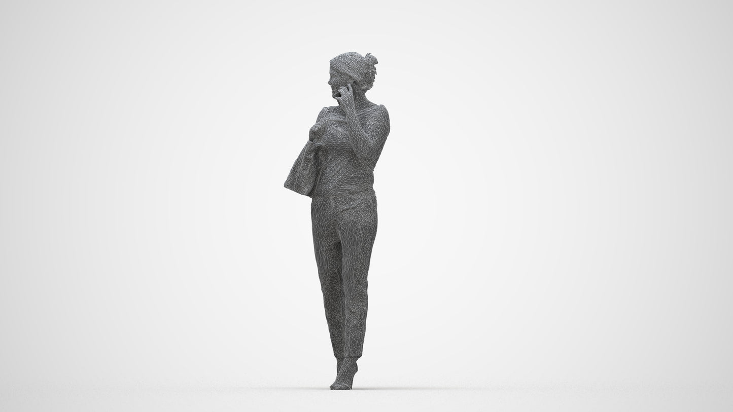 scanned 3D woman business standing, photogrammetry people for Enscape and V-Ray, wireframe back view
