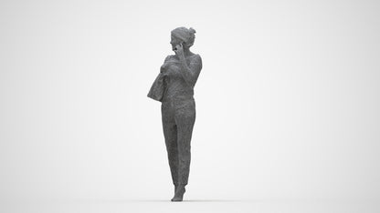 scanned 3D woman business standing, photogrammetry people for Enscape and V-Ray, wireframe back view