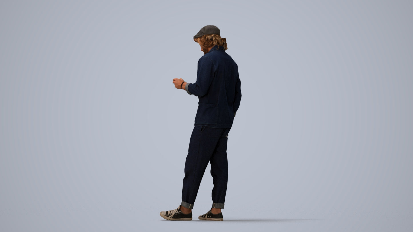 realistic 3D human man casual standing, archviz people FBX OBJ for Blender, three-quarter view render