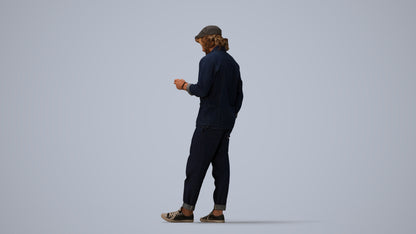 realistic 3D human man casual standing, archviz people FBX OBJ for Blender, three-quarter view render