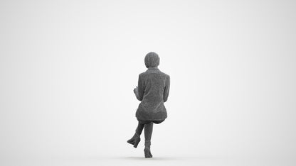 3D people model woman casual sitting, scanned human for 3ds Max rendering, wireframe front view