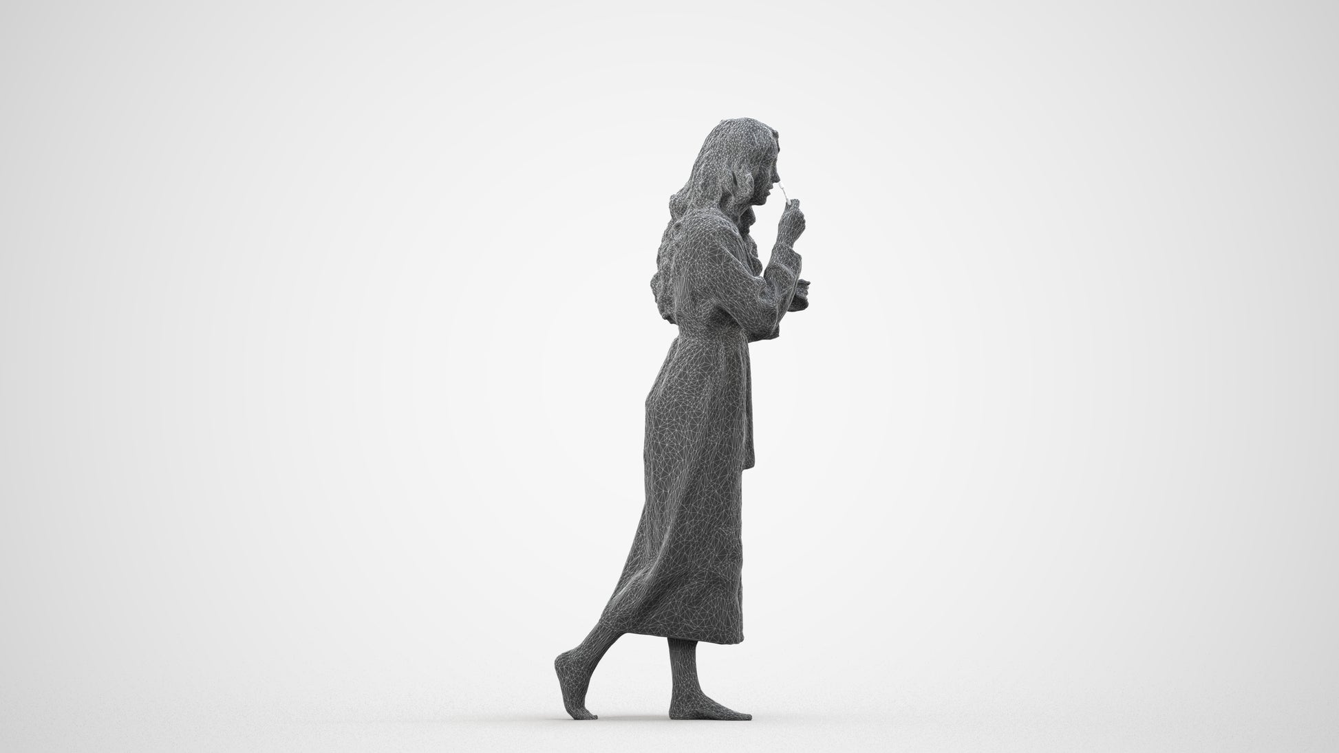 realistic 3D woman casual bathroom, scanned archviz people for Blender and 3ds Max, wireframe side view