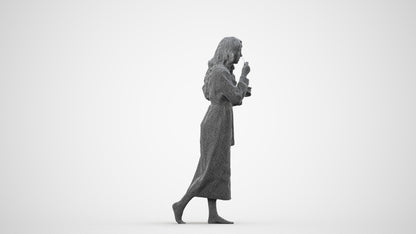 realistic 3D woman casual bathroom, scanned archviz people for Blender and 3ds Max, wireframe side view