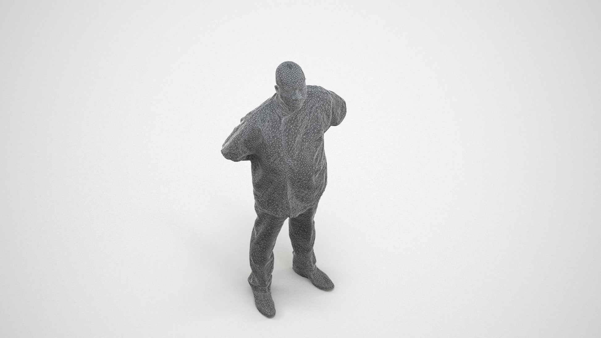 realistic 3D human man hospitality, archviz people FBX OBJ for Blender, wireframe three-quarter view