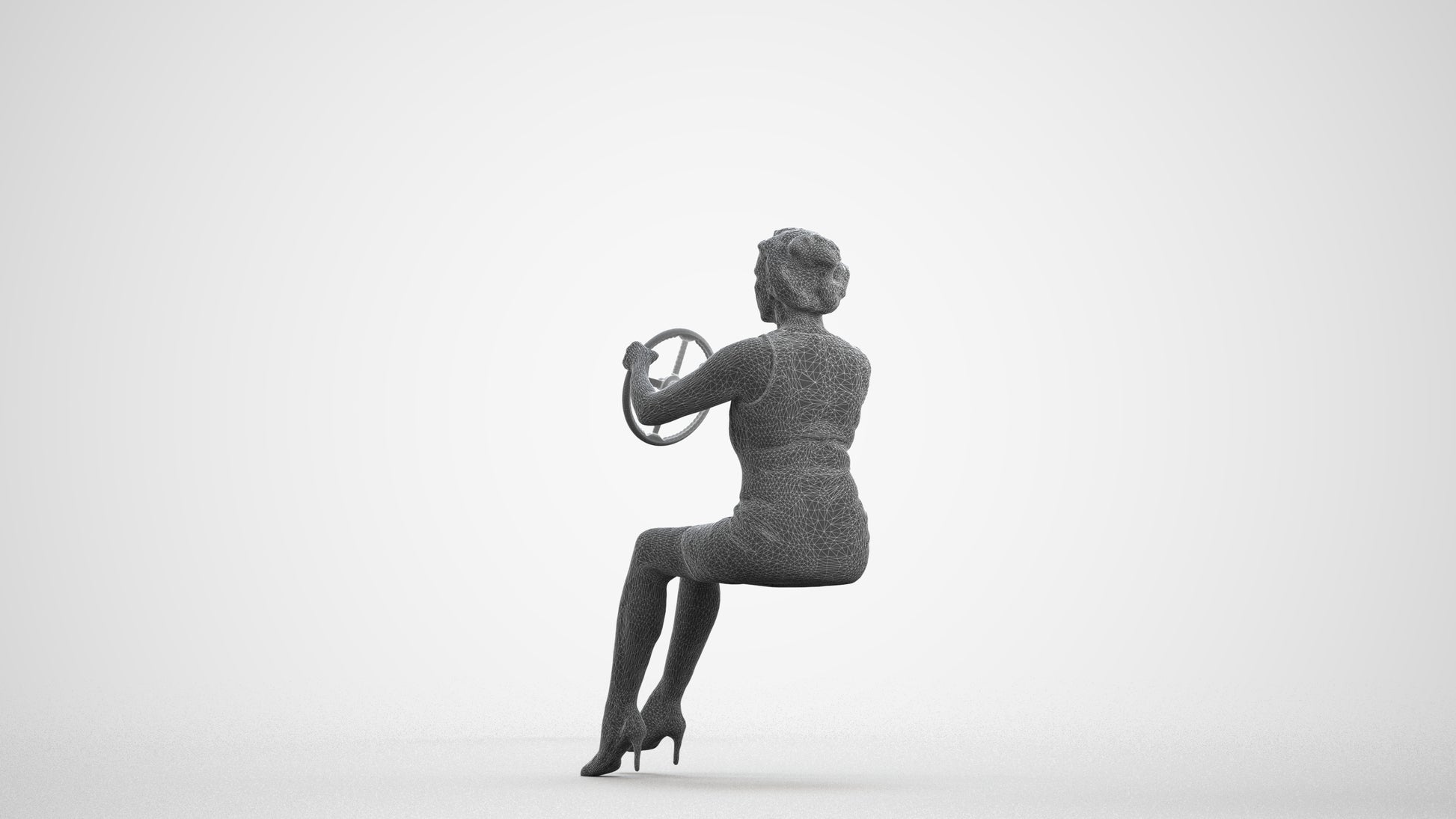 photogrammetry 3D woman casual driving, realistic human model archviz FBX, wireframe front view