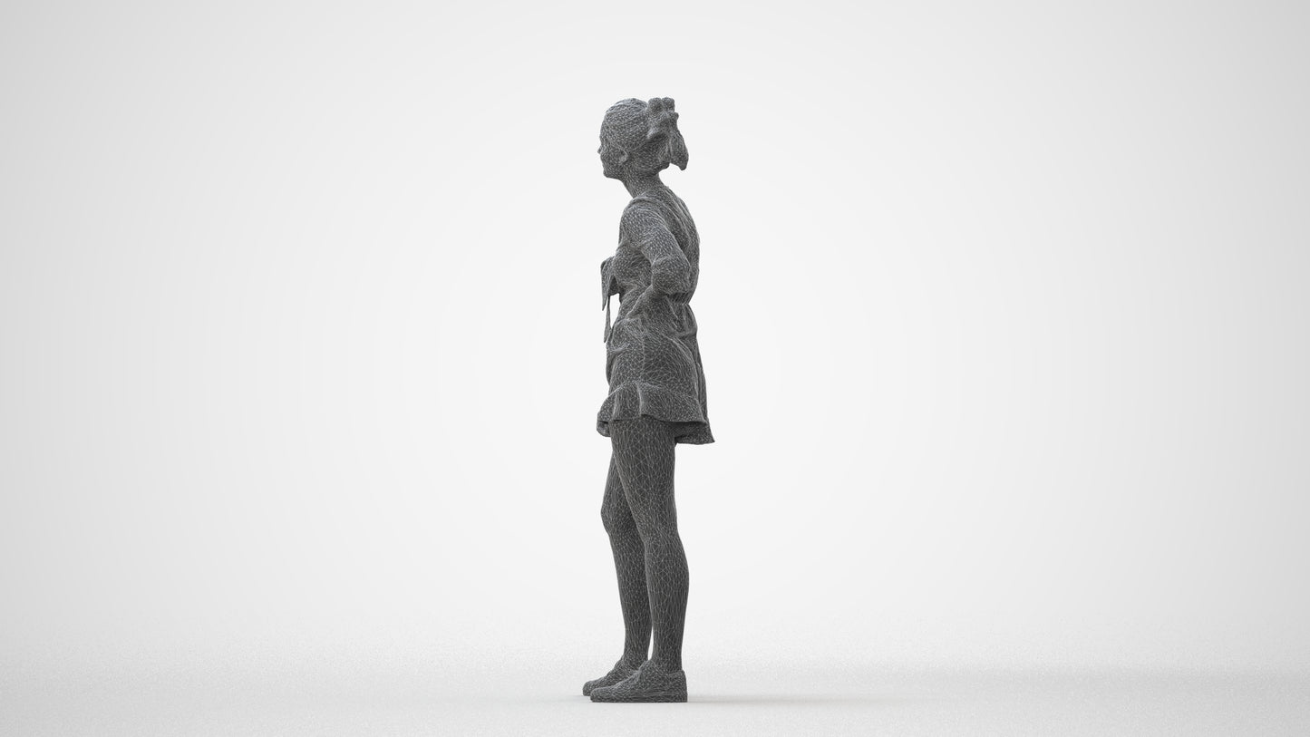 3D human model girl casual kids, photogrammetry scanned person for archviz, square thumbnail