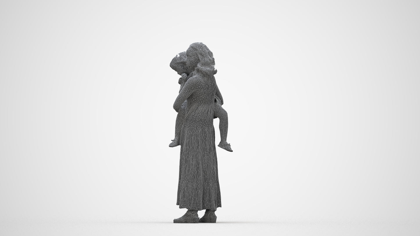3D people model girl casual kids, scanned human for 3ds Max rendering, wireframe back view