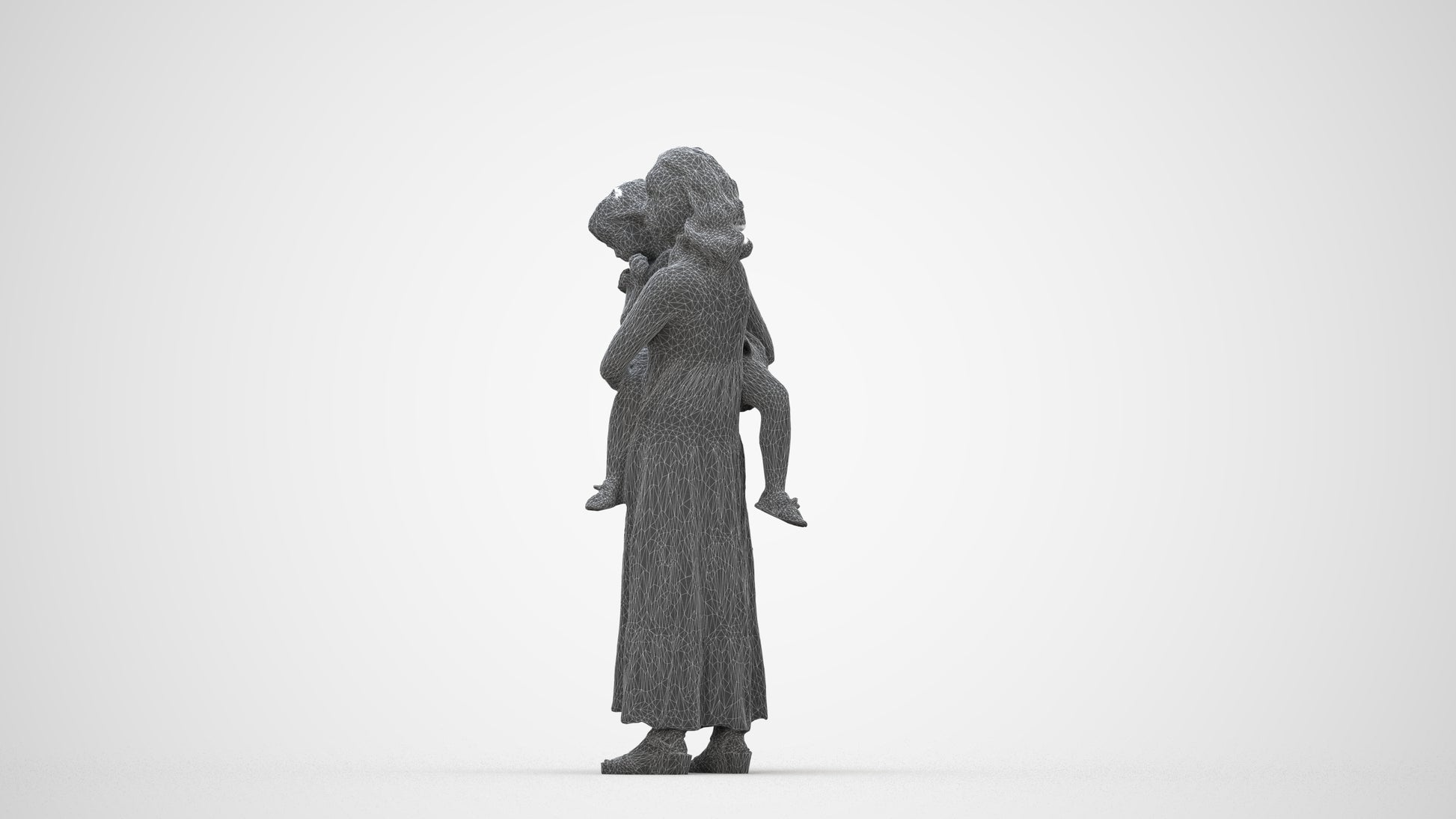 3D people model girl casual kids, scanned human for 3ds Max rendering, wireframe back view