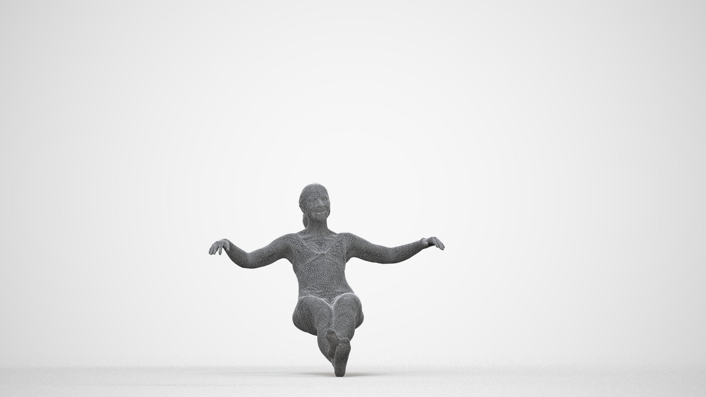 realistic 3D woman pool, scanned archviz people for Blender and 3ds Max, wireframe back view