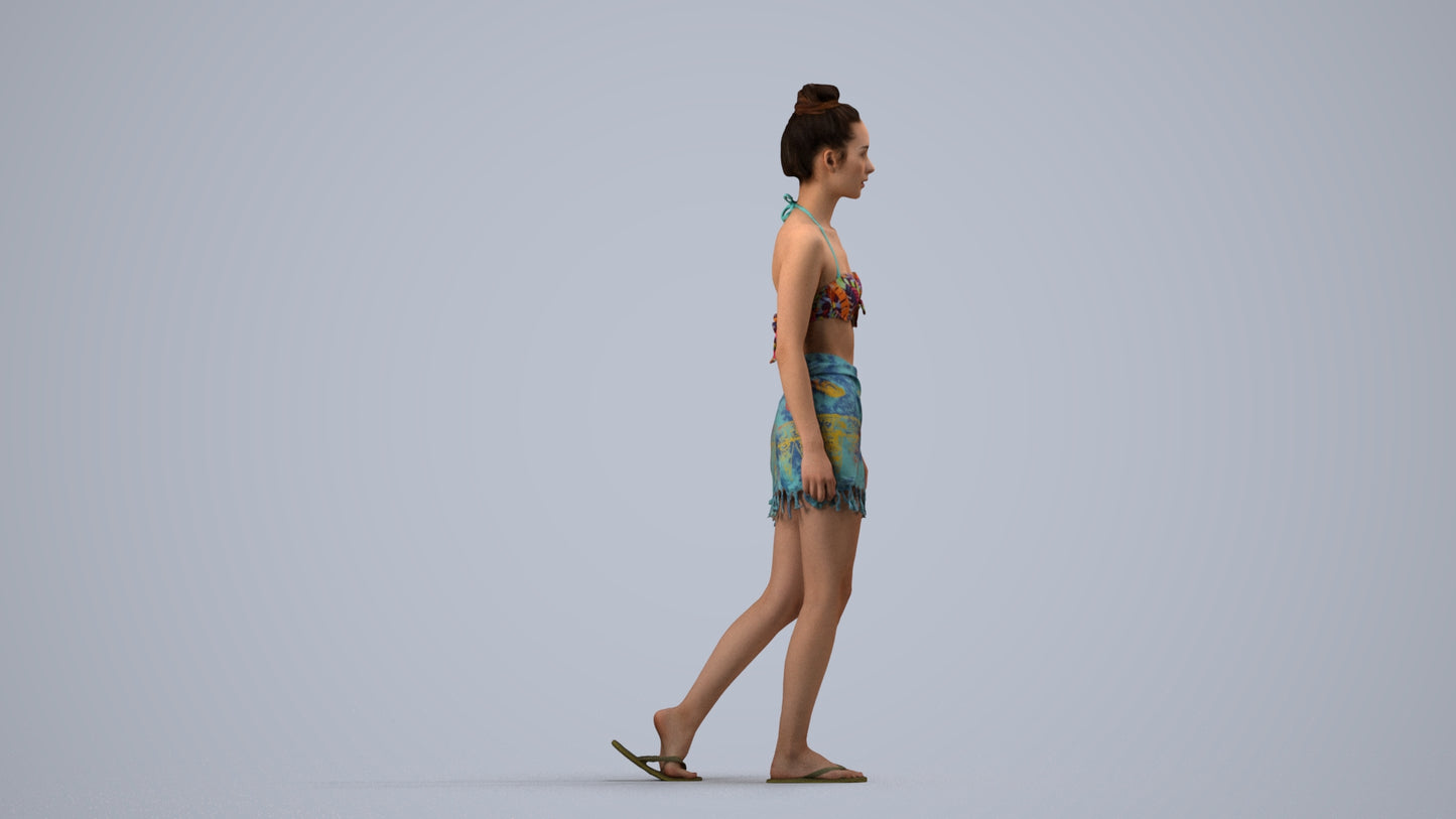 scanned 3D woman pool, photogrammetry people for Enscape and V-Ray, side view render
