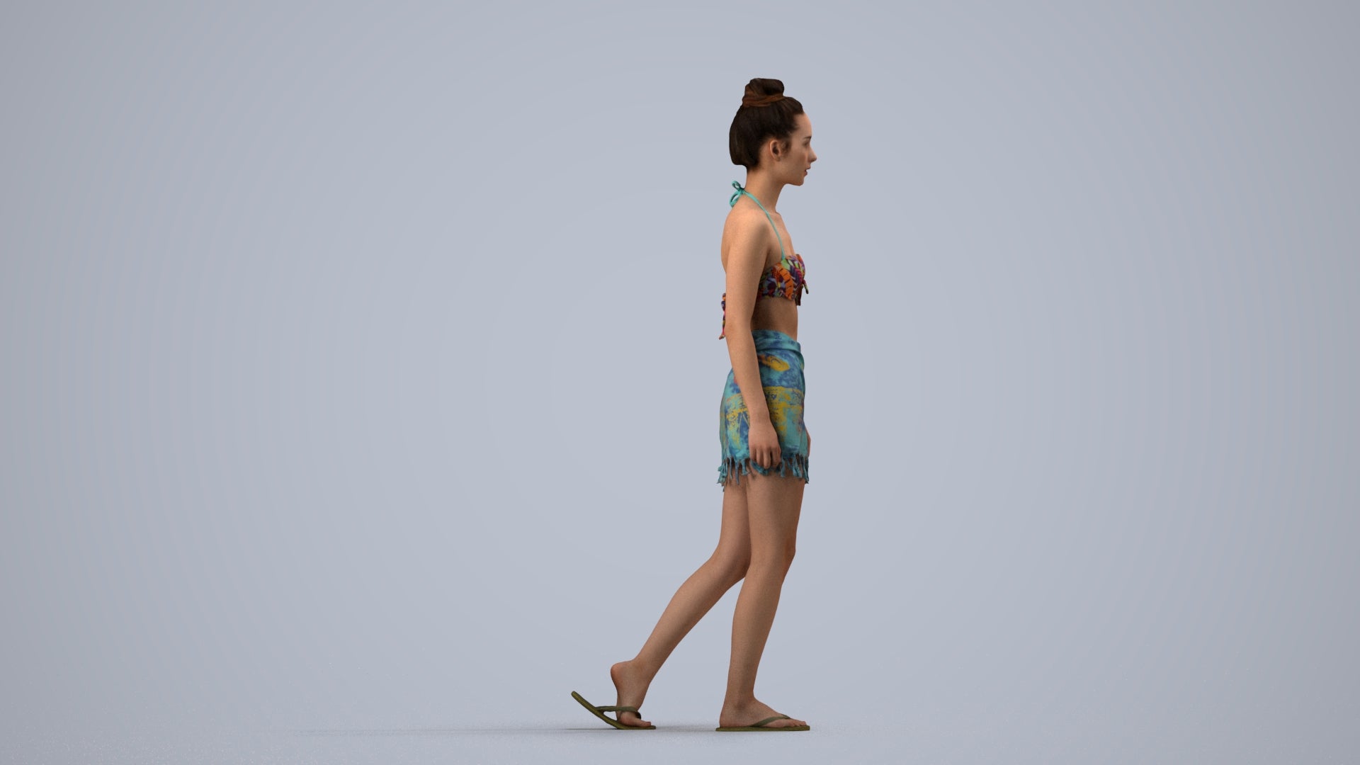 scanned 3D woman pool, photogrammetry people for Enscape and V-Ray, side view render