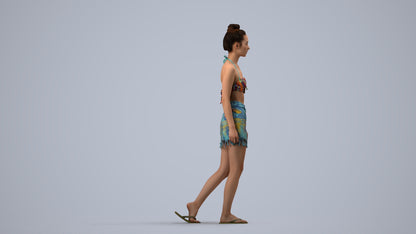scanned 3D woman pool, photogrammetry people for Enscape and V-Ray, side view render