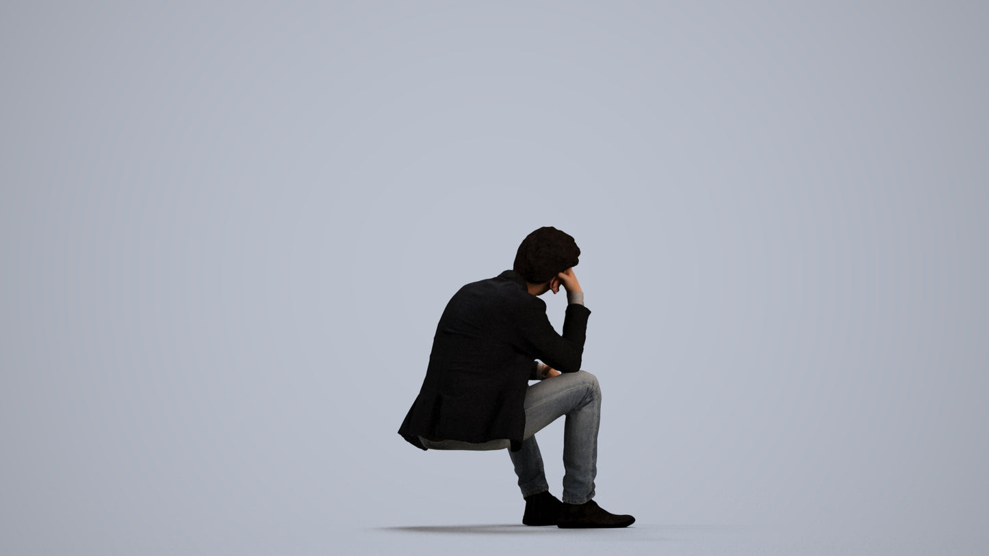 3D human model man casual business, photogrammetry scanned person for archviz, front view render