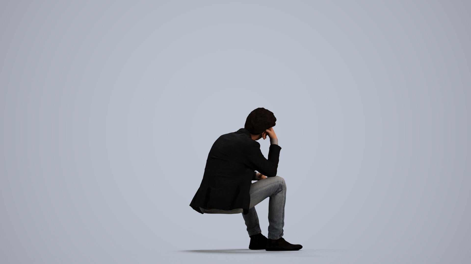 3D human model man casual business, photogrammetry scanned person for archviz, front view render