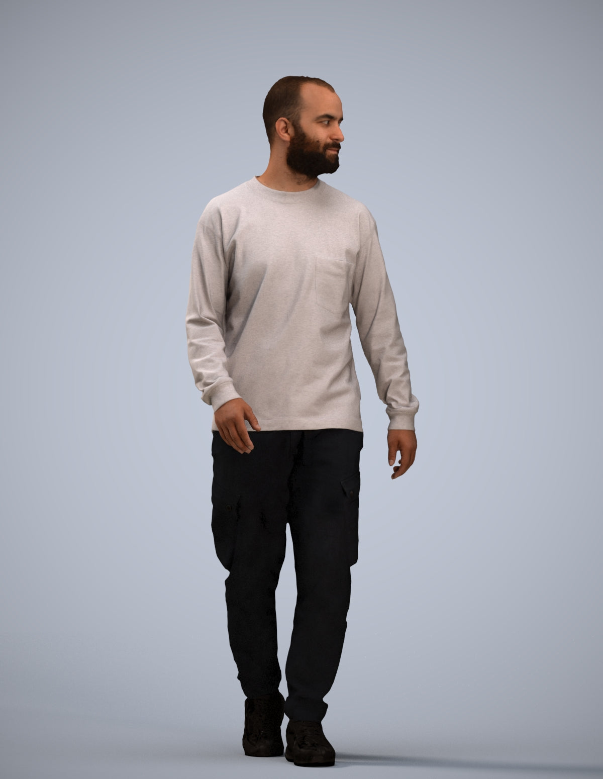 3D scanned man walking casual, photorealistic archviz people for Enscape and SketchUp