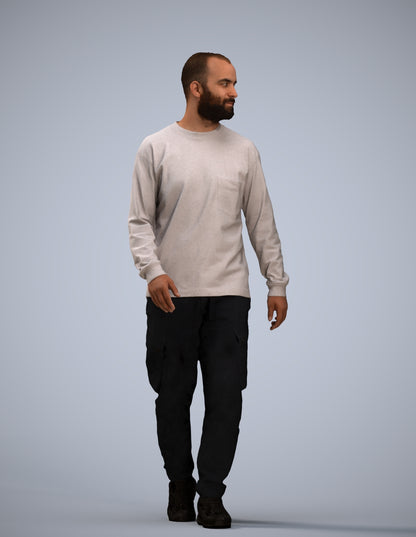 3D scanned man walking casual, photorealistic archviz people for Enscape and SketchUp