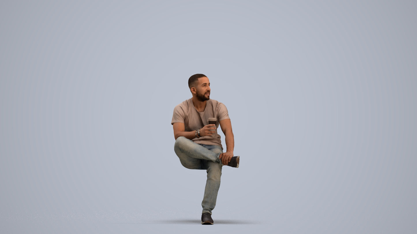 realistic 3D people man casual sitting, render-ready for V-Ray and Corona, FBX OBJ, standing pose render