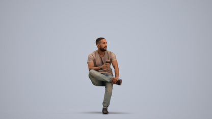 realistic 3D people man casual sitting, render-ready for V-Ray and Corona, FBX OBJ, standing pose render