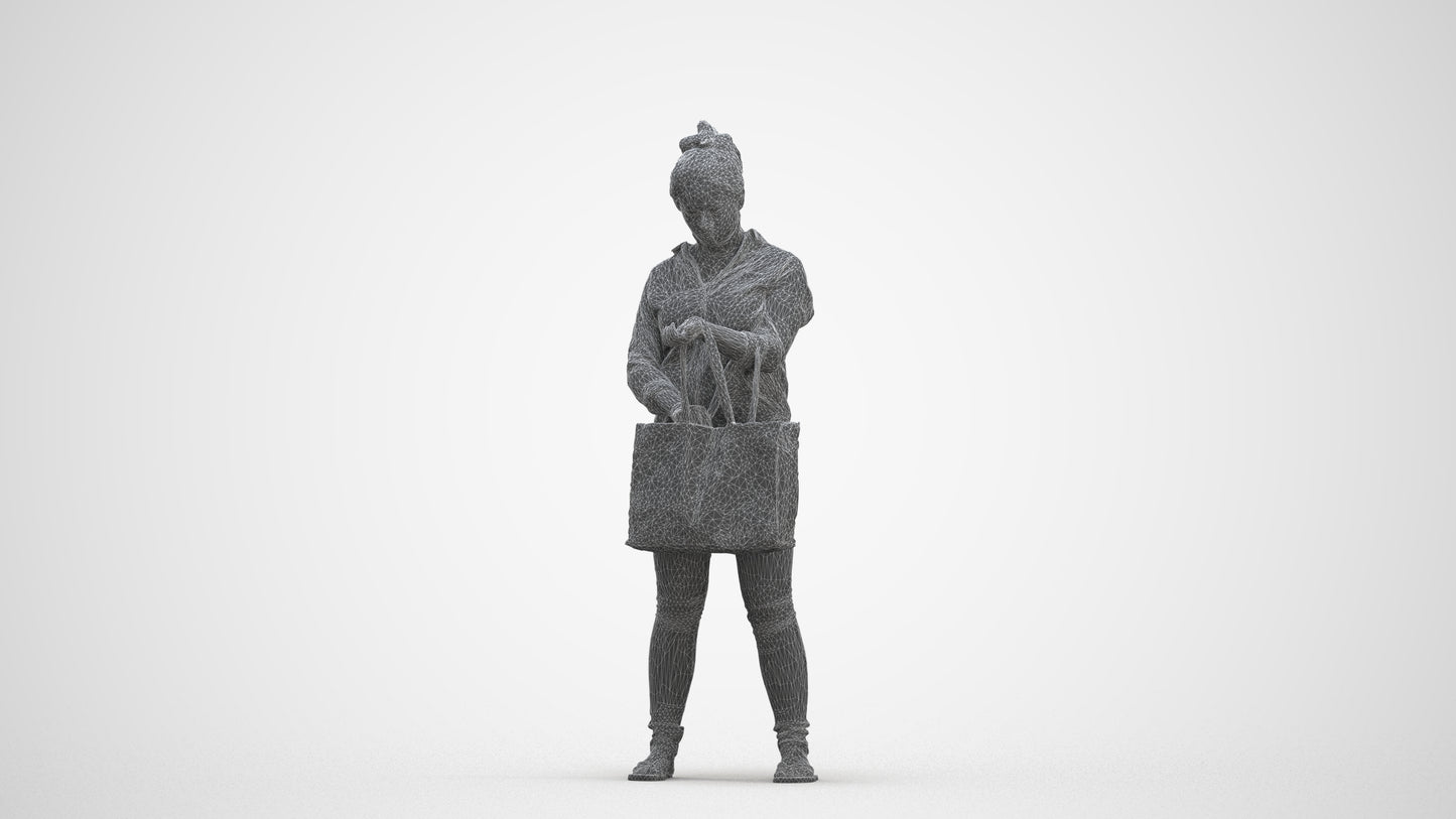 realistic 3D people woman formal shopping, render-ready for V-Ray and Corona, FBX OBJ, three-quarter front view render