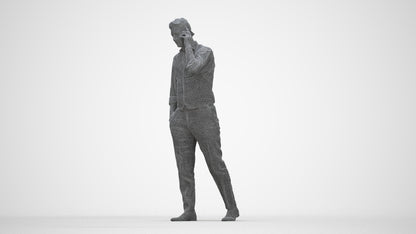 3D human model man business walking, photogrammetry scanned person for archviz, wireframe back view