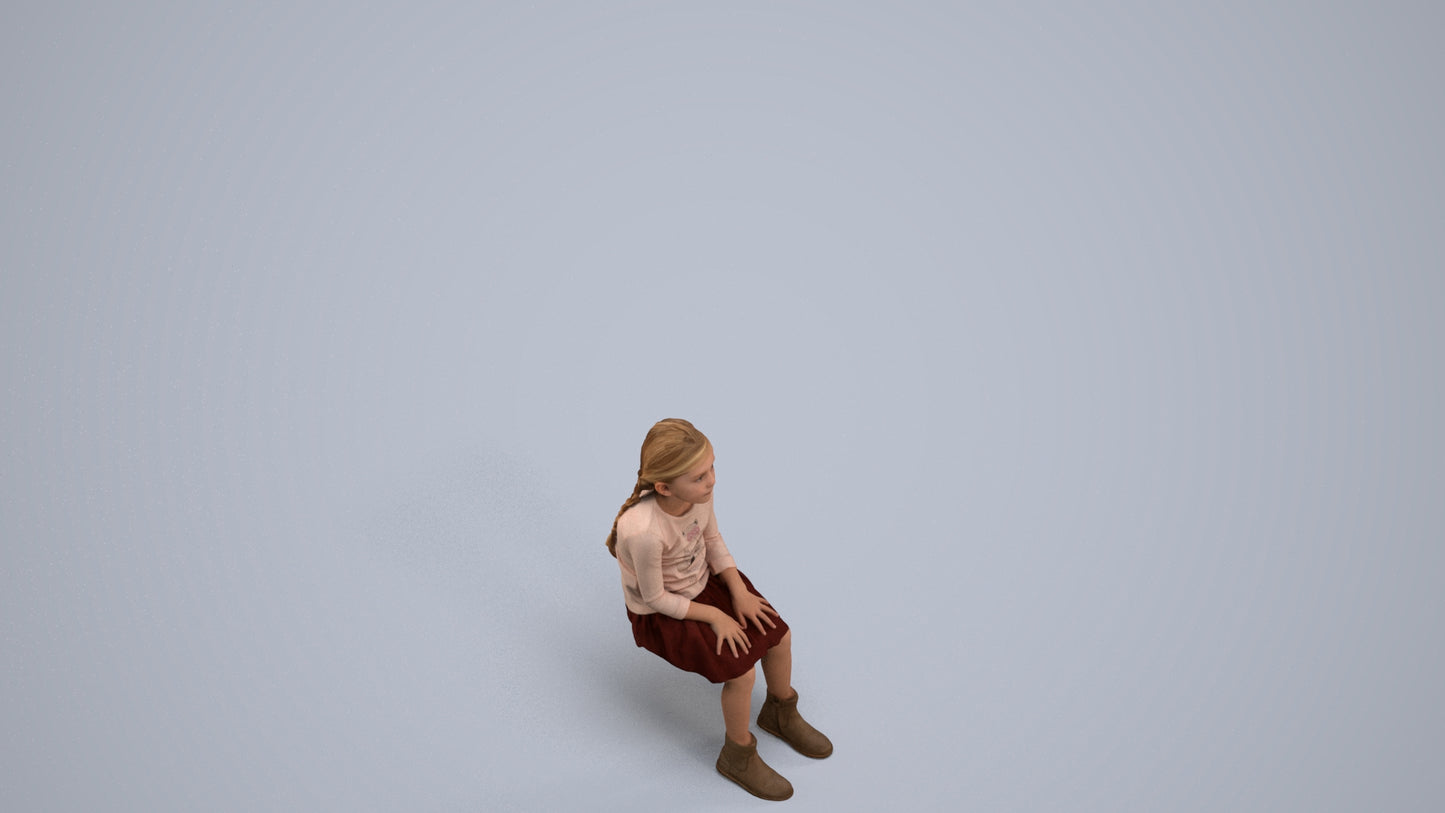 realistic 3D human girl casual kids, archviz people FBX OBJ for Blender, back view render
