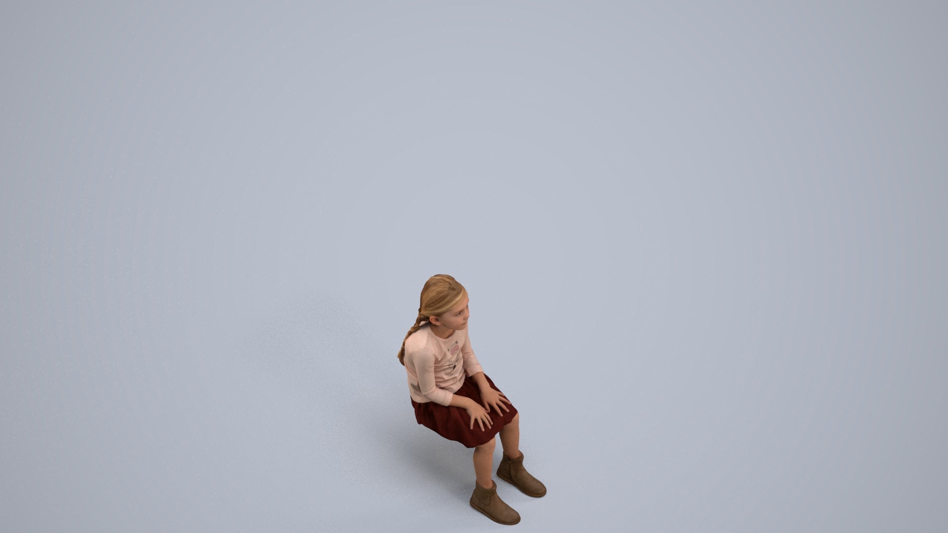 realistic 3D human girl casual kids, archviz people FBX OBJ for Blender, back view render