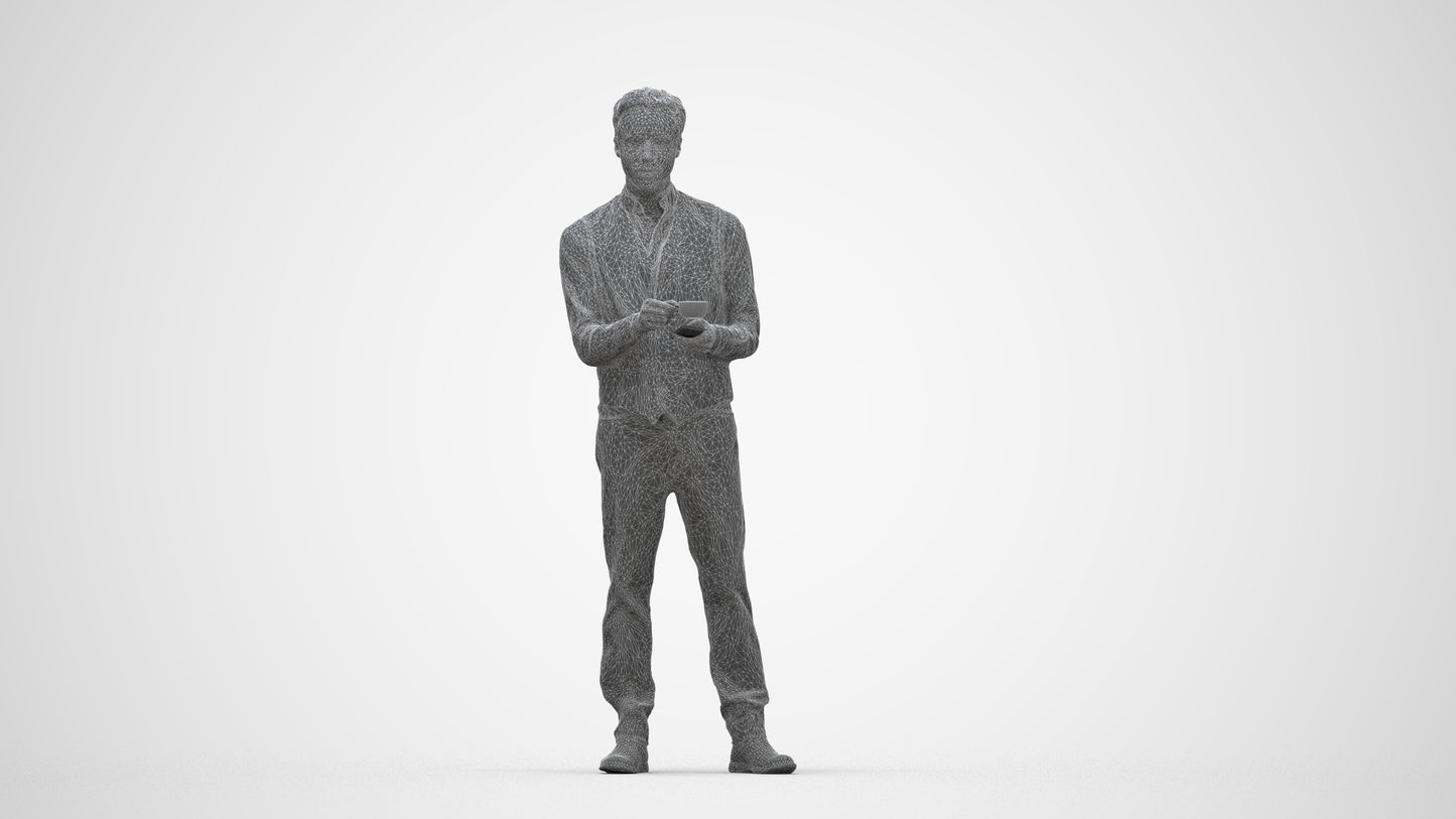 3D scanned man hospitality, photorealistic archviz people for Enscape and SketchUp, wireframe back view