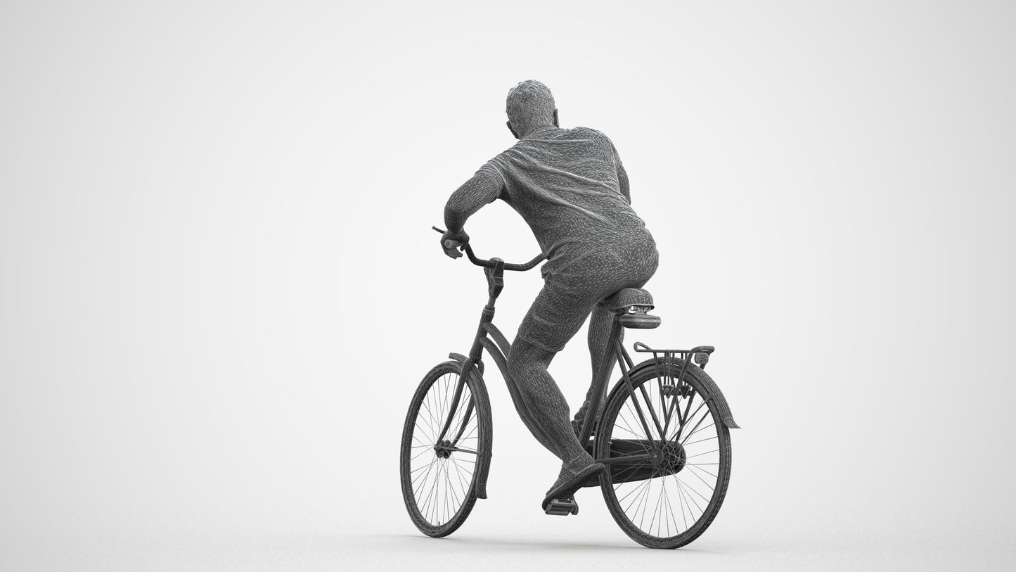 photogrammetry 3D man casual cycling, realistic human model archviz FBX, wireframe front view