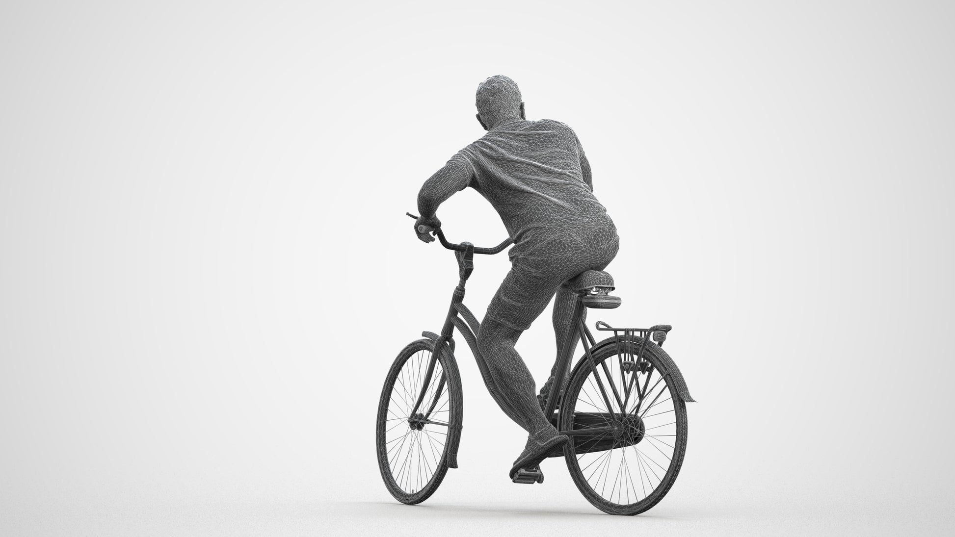 photogrammetry 3D man casual cycling, realistic human model archviz FBX, wireframe front view